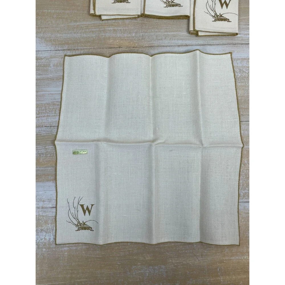 All Irish Linen Napkins Printed Monogrammed “W” Set of 4 14